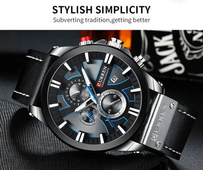 Chronograph Sport Men’s Quartz Watch – Leather Strap Fashion Gift