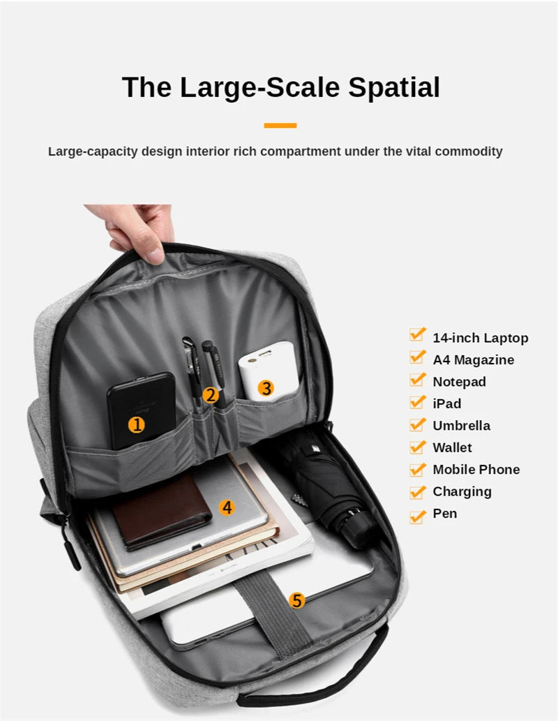 15.6" Waterproof Nylon Laptop Backpack with USB Charging Port