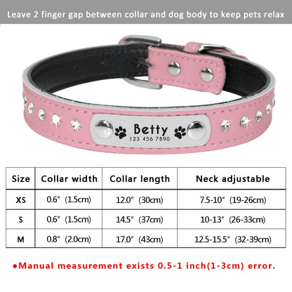Custom Leather Pet Collar – Engraved Rhinestone Dog Collar