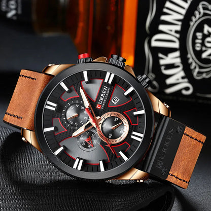 Chronograph Sport Men’s Quartz Watch – Leather Strap Fashion Gift
