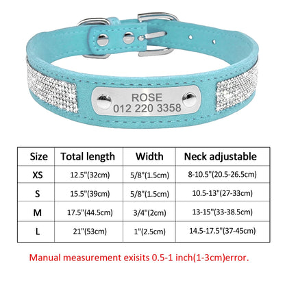 Custom Leather Pet Collar – Engraved Rhinestone Dog Collar
