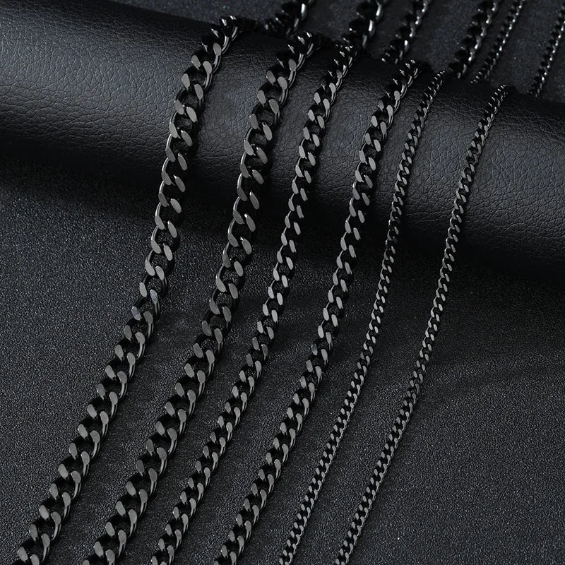 Basic Punk Stainless Steel Curb Cuban Necklaces – Black & Gold