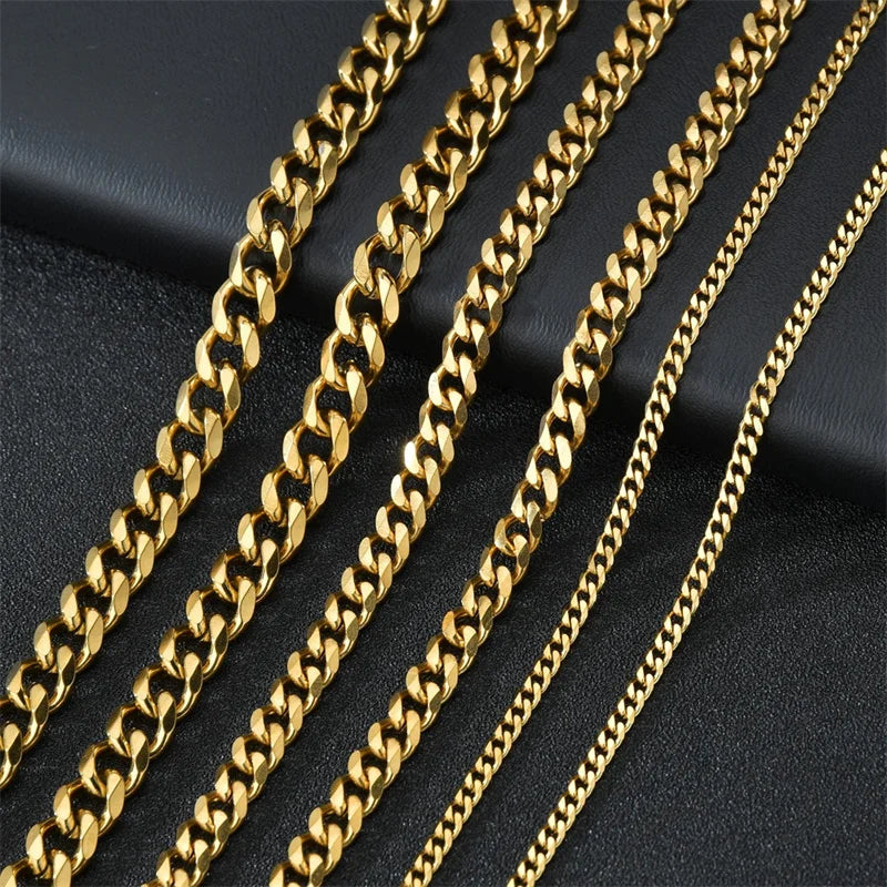 Basic Punk Stainless Steel Curb Cuban Necklaces – Black & Gold