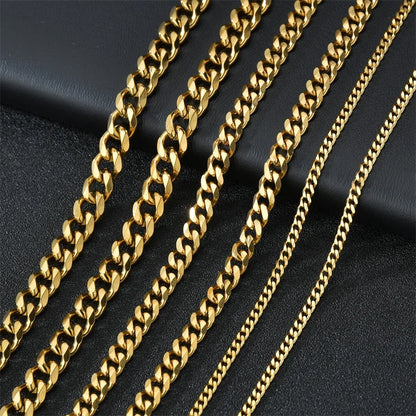 Basic Punk Stainless Steel Curb Cuban Necklaces – Black & Gold