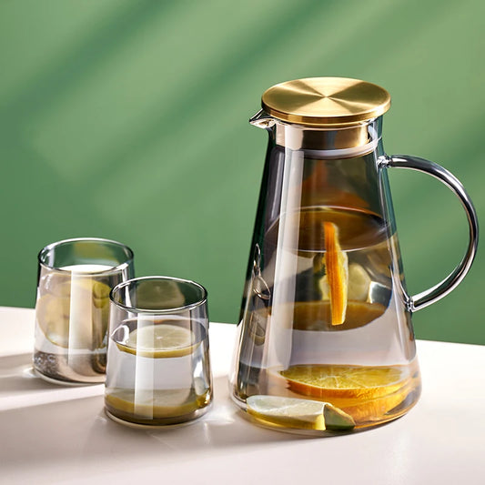 Heat-resistant glass water jug with matching cups set