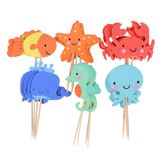24pcs Ocean Cupcake Toppers – Under the Sea Party Decorations