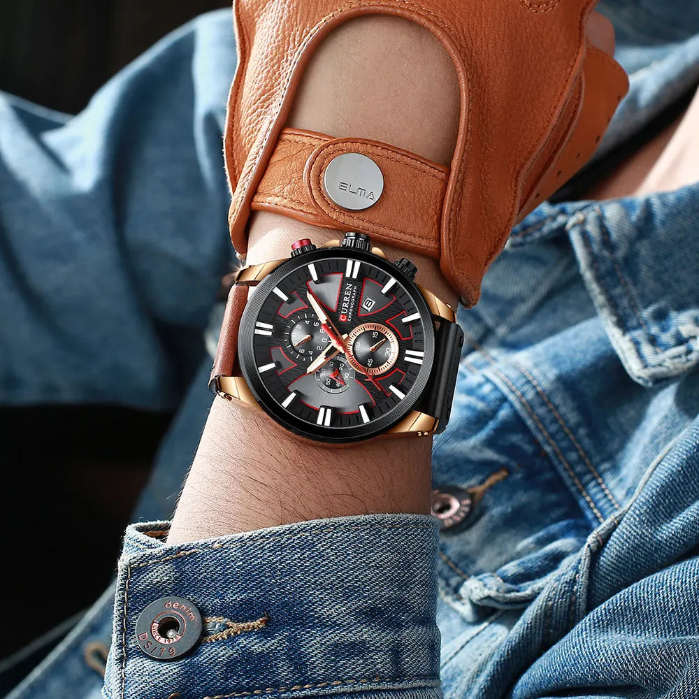 Chronograph Sport Men’s Quartz Watch – Leather Strap Fashion Gift