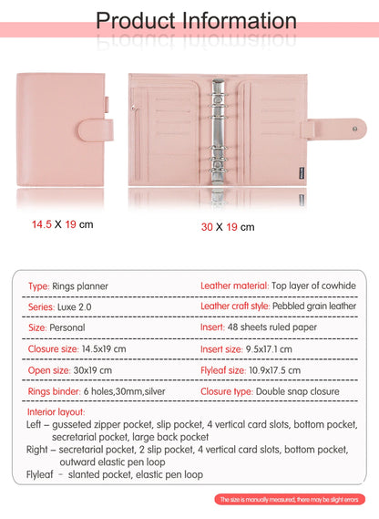 Personal Size Planner – 30mm Rings, Genuine Pebbled Grain Leather