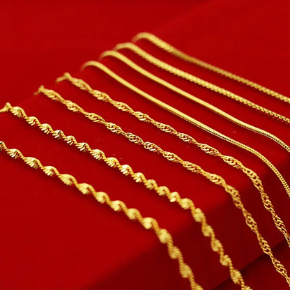 Yellow Gold Plated Wave Chain Necklace – 45cm Snake, Box, O Links