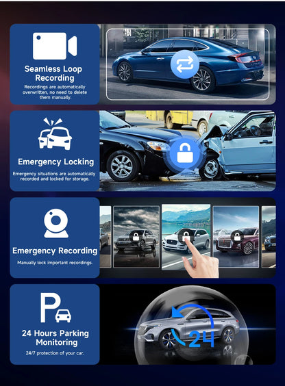 4K Dual Lens Car DVR Dash Cam with CarPlay, Android Auto, GPS, WiFi