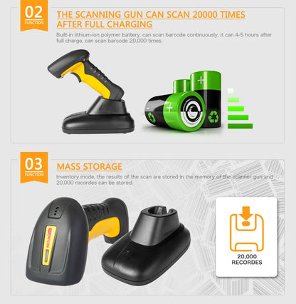 Wireless Handheld Barcode Scanner & Bluetooth 1D/2D QR Reader