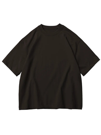 Oversized Heavy Cotton T-Shirt Men Solid Color Drop Shoulder Loose Fit