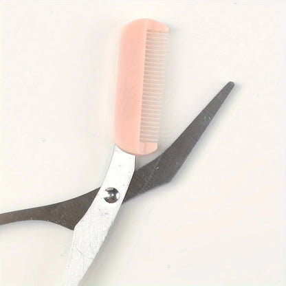 Pink Eyebrow Trimming Scissors with Comb – Precise Grooming Tool