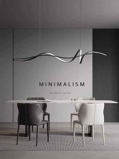 Modern Curved LED Pendant Light – Minimalist Dining Room Fixture