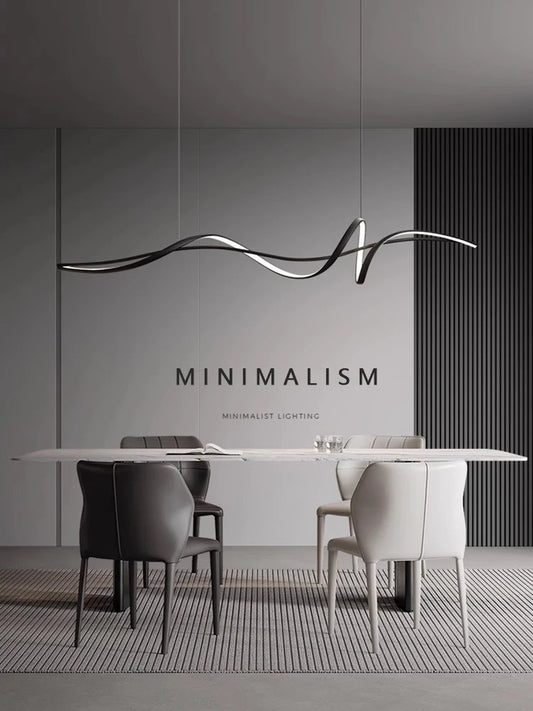 Modern Curved LED Pendant Light – Minimalist Dining Room Fixture