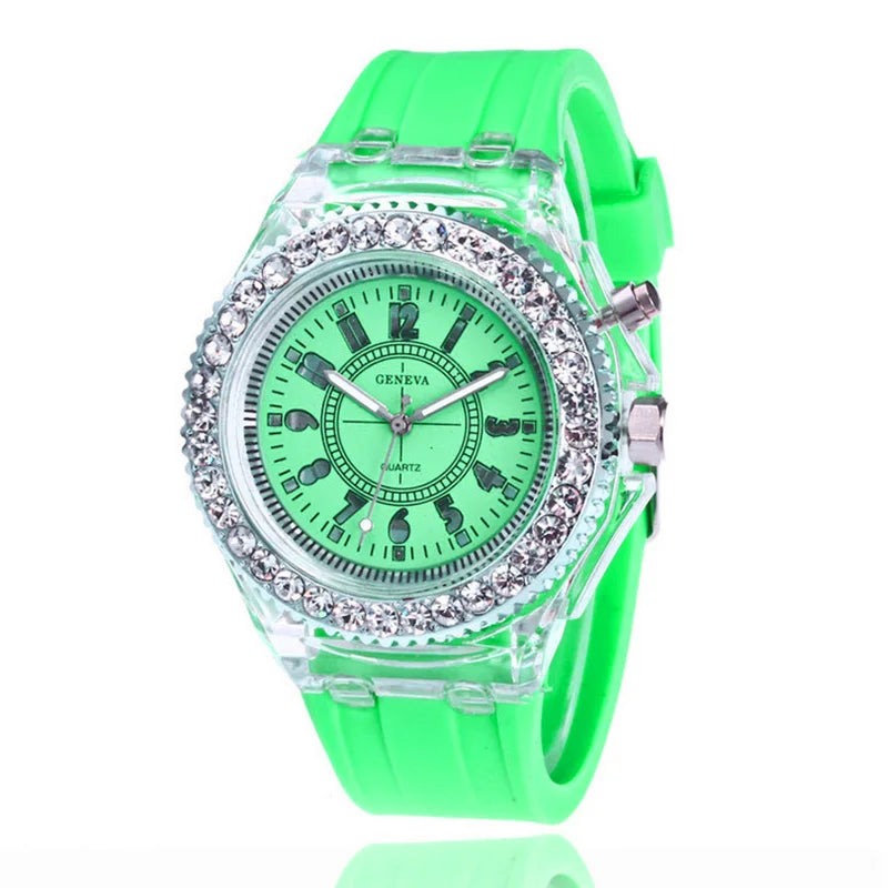LED Flash Luminous Watch 7-Color Light Unisex Jelly Wristwatch