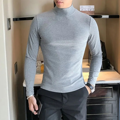 Men’s Slim Fit Turtleneck Long Sleeve Solid Pullover
