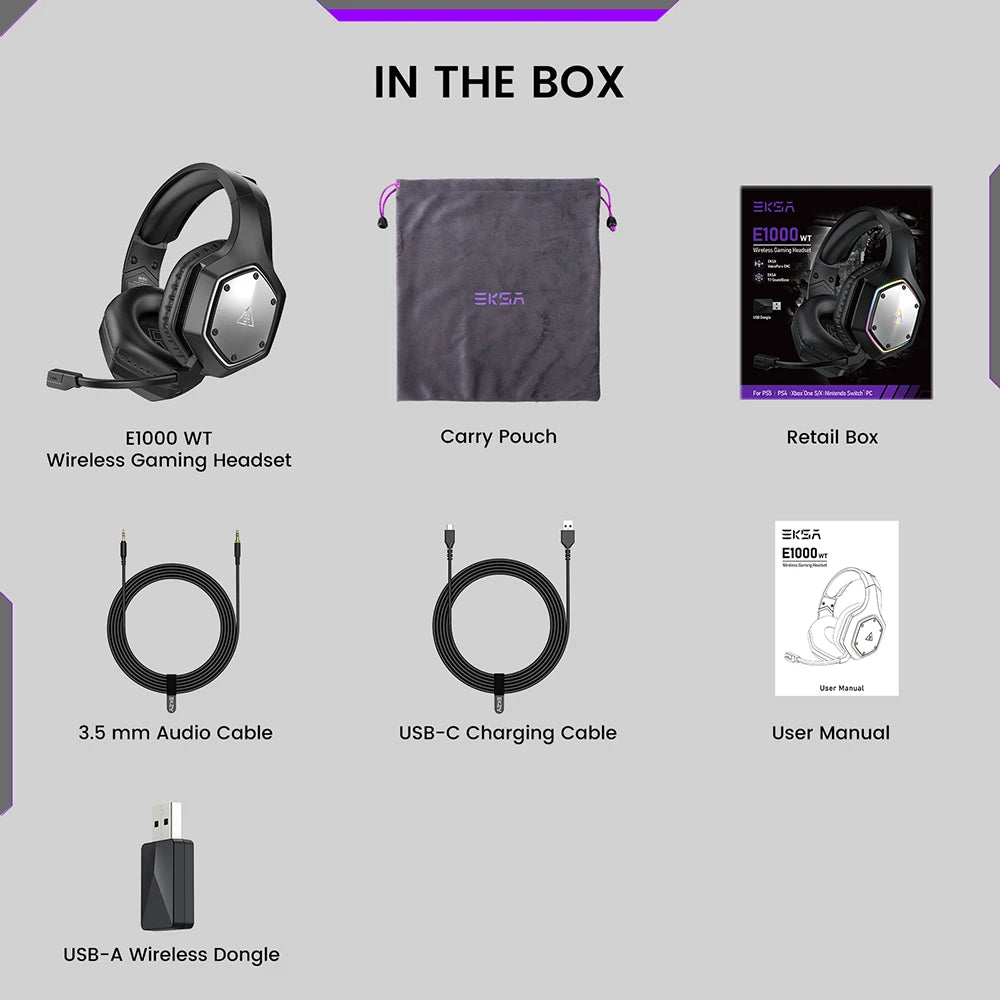Cartmela E1000 WT Wireless Gaming Headset – 7.1 Surround with ENC Mic