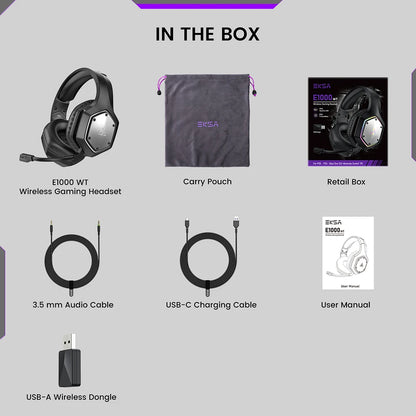 Cartmela E1000 WT Wireless Gaming Headset – 7.1 Surround with ENC Mic