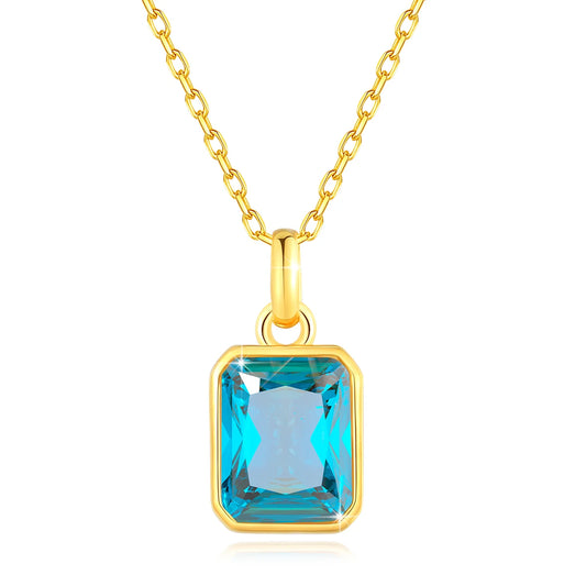 18K Gold Necklace Pendant for Women – 8x10mm Blue Stone AU750
