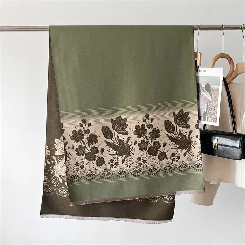 2024 Floral Cashmere Scarf – Warm Winter Pashmina Shawl Wrap