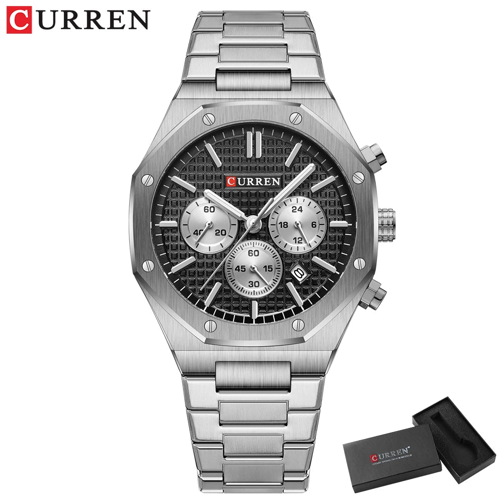 Casual Stainless Steel Quartz Watch – Waterproof Men’s Chronograph