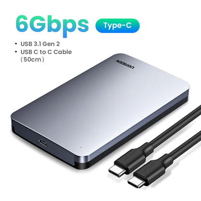 2.5" SATA to USB-C 3.1 Gen 2 HDD SSD Enclosure Aluminum Case