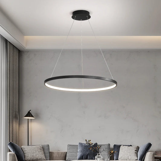 Modern Round LED Pendant Light – Black/White Minimalist Chandelier