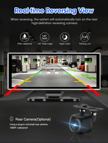 4K Dual Lens Car DVR Dash Cam with CarPlay, Android Auto, GPS, WiFi