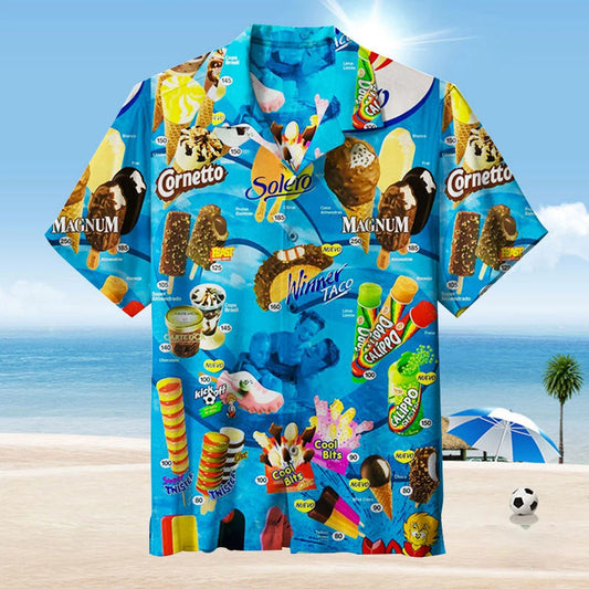Cartmela Men’s 2024 Ice Cream Print Hawaiian Shirt