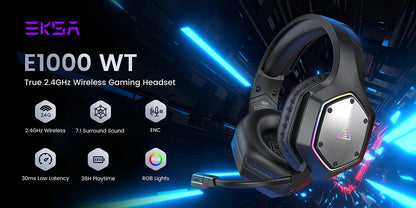 Cartmela E1000 WT Wireless Gaming Headset – 7.1 Surround with ENC Mic