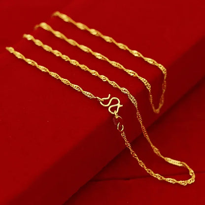 Yellow Gold Plated Wave Chain Necklace – 45cm Snake, Box, O Links