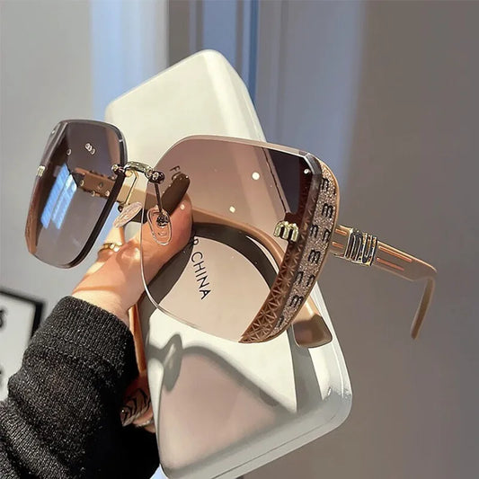 2025 Luxury Oversized Rimless Sunglasses for Women – Stylish Fashion Shades UK