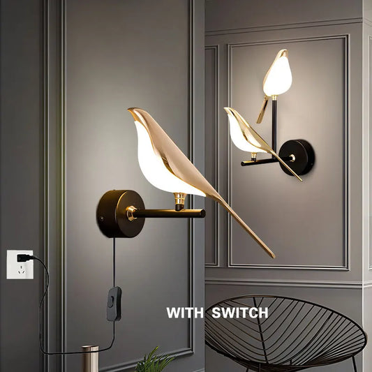 Magpie Bird LED Wall Lamp – 360° Rotating Bedside Light