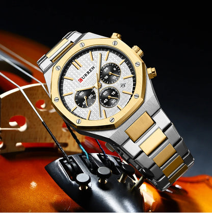 Casual Stainless Steel Quartz Watch – Waterproof Men’s Chronograph