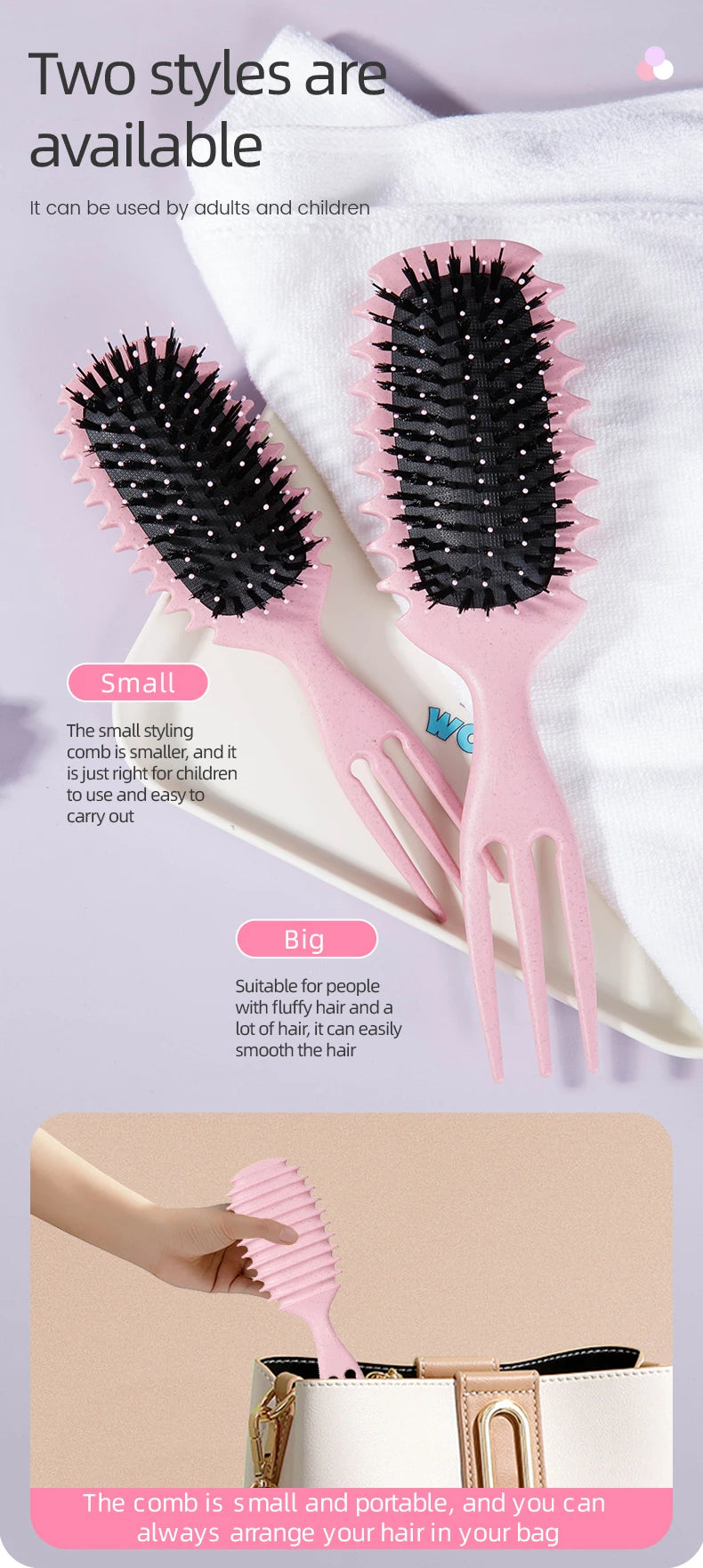 Curly Hair Styling Brush – Nylon Detangling & Volumizing Comb