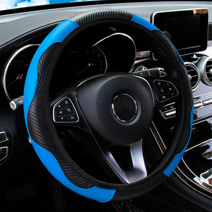 PU Carbon Fiber Leather Steering Wheel Cover 14.5–15 Inch Car Accessory