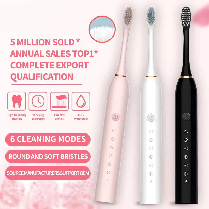 Sonic Electric Toothbrush for Adults | 3 DuPont Heads, USB Rechargeable, IPX7 Waterproof