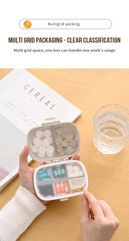 8-Grid Pill Organizer Box – Travel Medicine Storage with Seal Ring