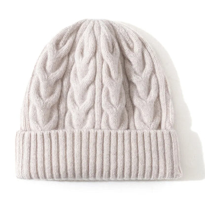 Thick Knitted Wool Beanie – Warm Solid Color Winter Hat