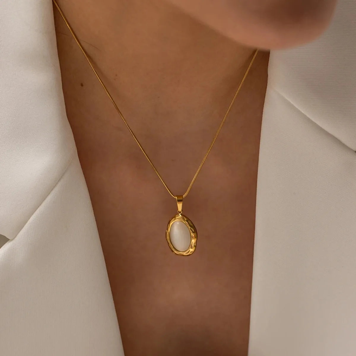 18K Gold Plated Cat Eye Opal Pendant Necklace – Oval Fashion Jewelry