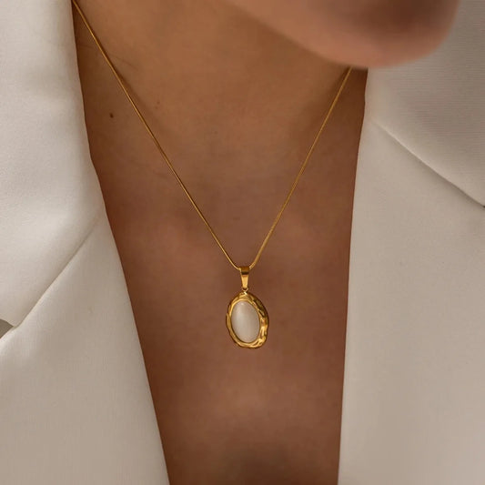 18K Gold Plated Cat Eye Opal Pendant Necklace – Oval Fashion Jewelry