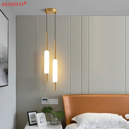 Modern LED Bedside Pendant Light – White Glass Tube, 1/2 Heads