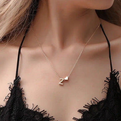 Dainty Initial Necklace with Tiny Heart – Gold & Silver Choker