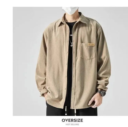 Men’s Loose Corduroy Shirt – Casual Thick Long Sleeve Top