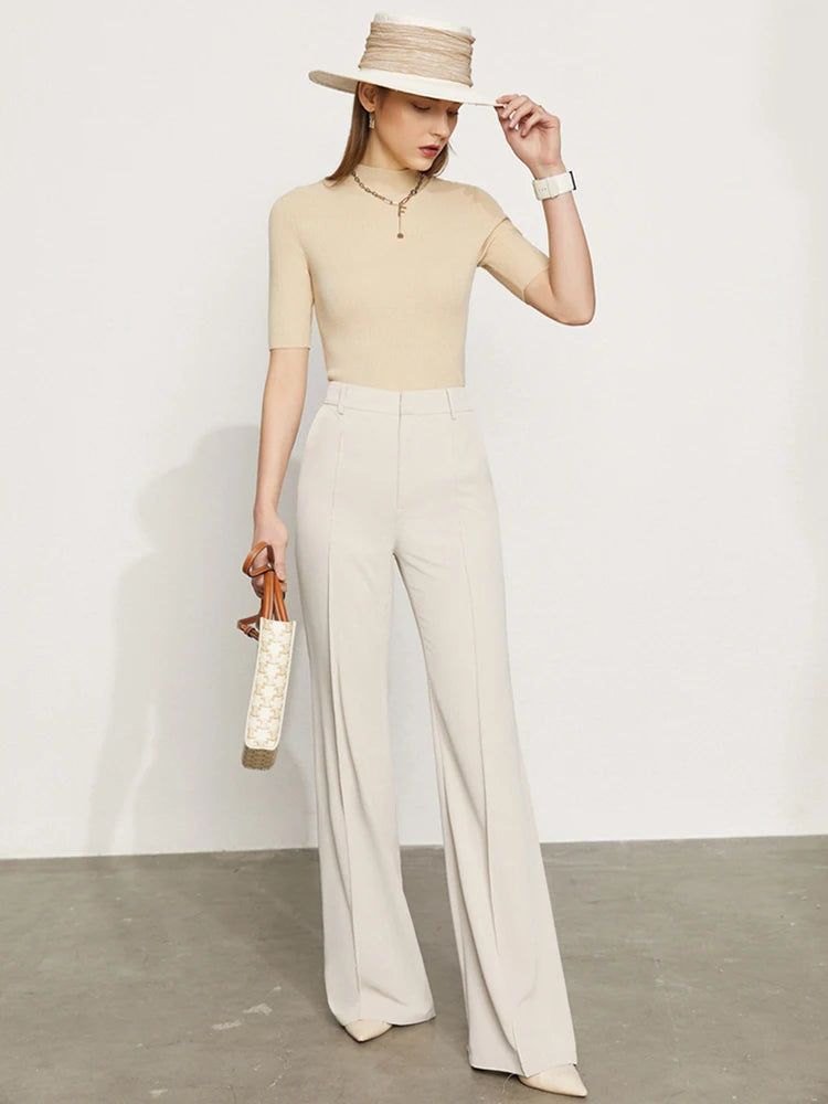 Women’s Wide Leg Chiffon Pants – High Waist Loose Office Trousers