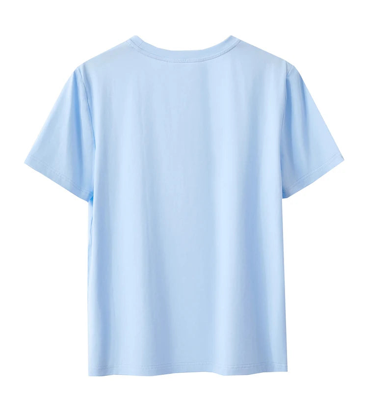 Women’s Casual Embroidered Cotton T-Shirt – Spring Short Sleeve Top