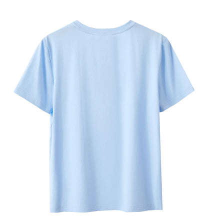Women’s Casual Embroidered Cotton T-Shirt – Spring Short Sleeve Top