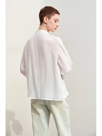 Women’s Autumn Stand Collar Lace Shirt – Elegant Shell Button Blouse