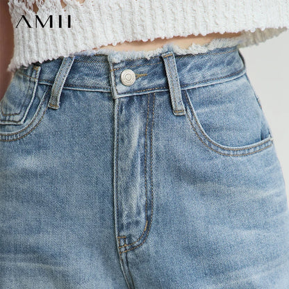 Women’s Blue Wide Leg Denim Jeans – Low Waist Loose Casual Trousers